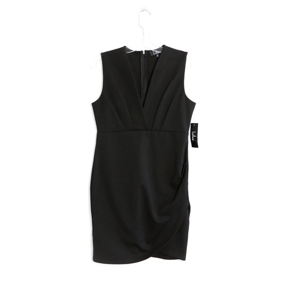 Lulus Cocktail Hour Black Wrap Dress little black lbd Large L sheath sleeveless - Picture 4 of 8